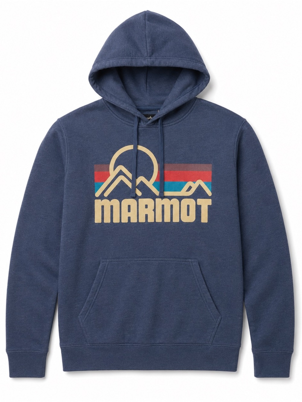 Marmot Navy Pullover Hoodie with Retro Mountain Logo